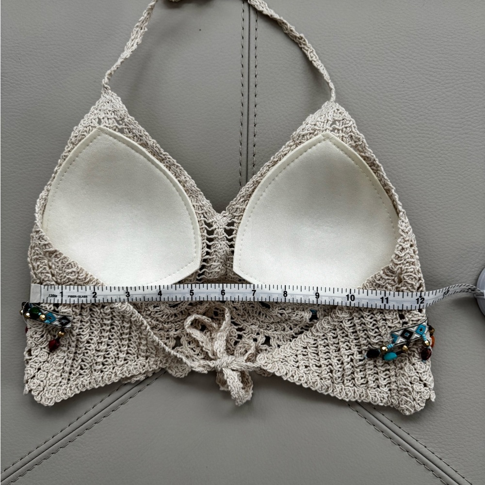 Handmade Summer Knit Halter Crop Top with Tasseled Beads - Picture 5 of 5